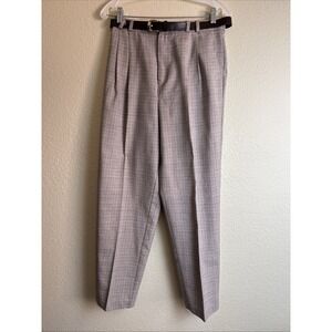 Worthington Women's Dress Belted Pant Pleated Plaid Brown Size 12 Side Elastic